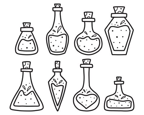 A Set Of Potion Jars Magic Poison Vector Illustration Collection Of