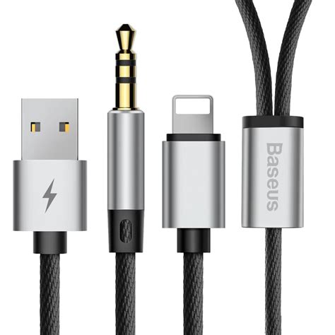 Baseus 2 in 1 USB Cable For iPhone cable &Aux Audio Cable Earphone Headphone Adapter For iPhone ...