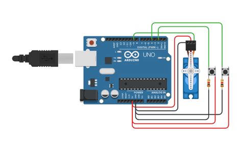 Circuit Design 4 Servo Motor Con Dos Botones Tinkercad