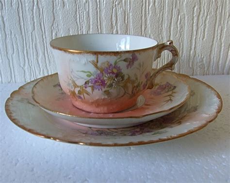 Art Nouveau Fine Bone China Pastel Pink Limoges Embossed And Flowers