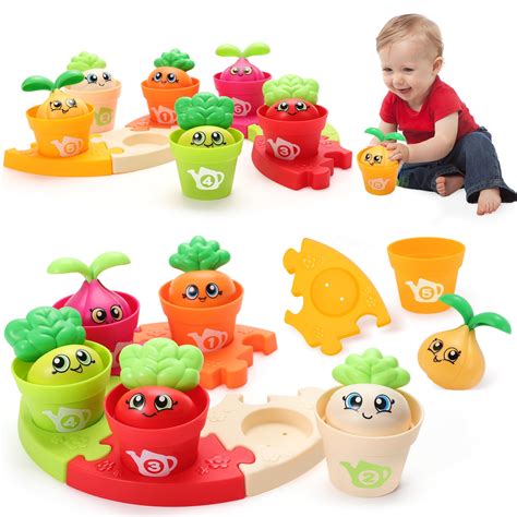 MOONTOY Learning Toys for 2 Year Olds - Color Sorting Stacking Toys for ...