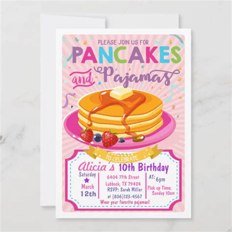 Pancakes Pajamas Birthday Invite Girl Party Zazzle