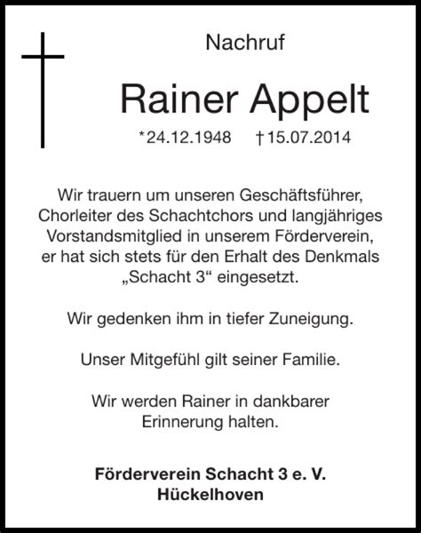 Traueranzeigen Von Rainer Appelt Aachen Gedenkt