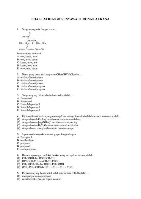 Lat 1 Kimia Pm S Turunan Alkana Docx1693957878 Soal Latihan 1