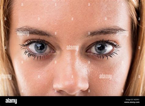 Close Up Portrait Of Wonderful Blue Eyed Blonde Girl Shes Real And