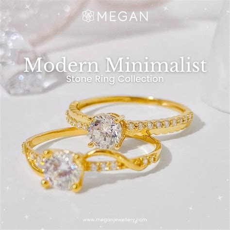 Megan Jewellery Modern Minimalist Stone Ring Collection Emas 916 | Shopee Malaysia