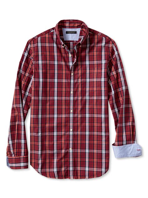 Banana Republic Slim Fit Soft Wash Red Plaid Button Down Shirt In