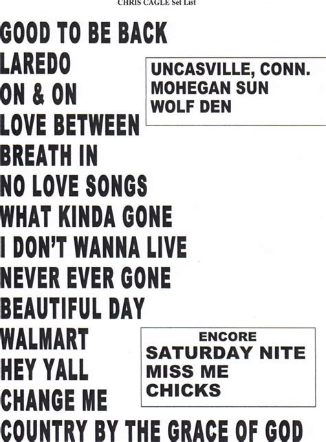 Chris Cagle Set List Hey Yall, Music Memories, Laredo, Change Me, Love ...