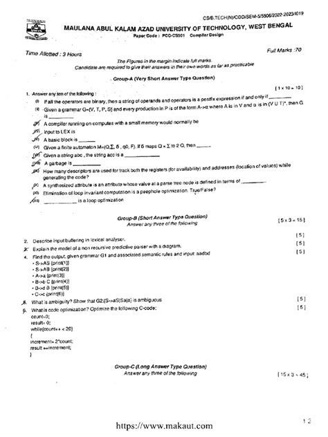 Btech Pcc Cs 5 Sem Compiler Design Pcc Cs501 2023 Pdf