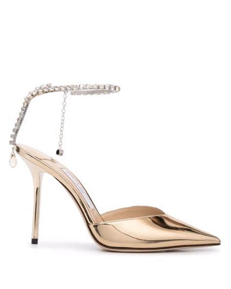 Jimmy Choo Saeda Crystal Embellished Pumps In Gold Metallic Lyst