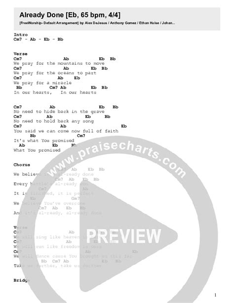 Already Done Chords PDF (Free Worship) - PraiseCharts