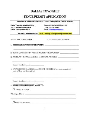 Fillable Online DALLAS TOWNSHIP FENCE PERMIT APPLICATION Fax Email