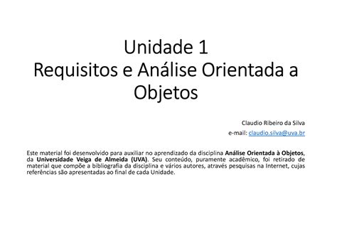 AOO Unid 1 Requisitos e Análise Orietada a Objetos Unidade 1