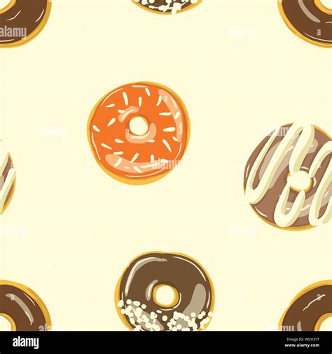 Glazed Donuts Seamless Pattern Bakery Vector Illustration Top View