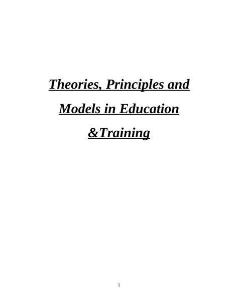 Theories Principles And Models In Education Training