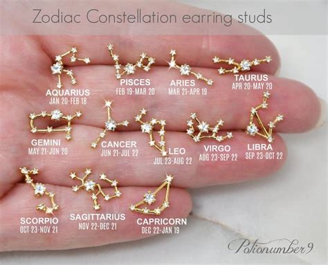 Zodiac Constellation Earring Studs Celestial Cubic Zirconia Diamonds