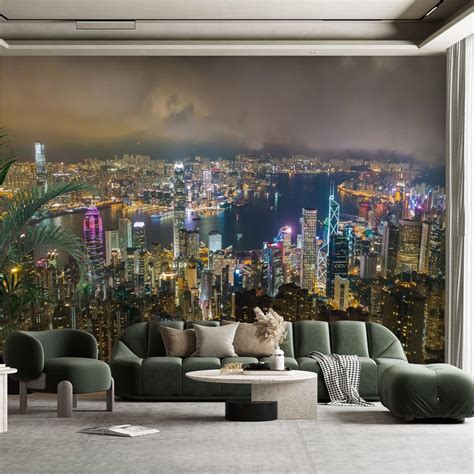 Peel and Stick Canvas Wallpaper Wall Mural honk kong city night china