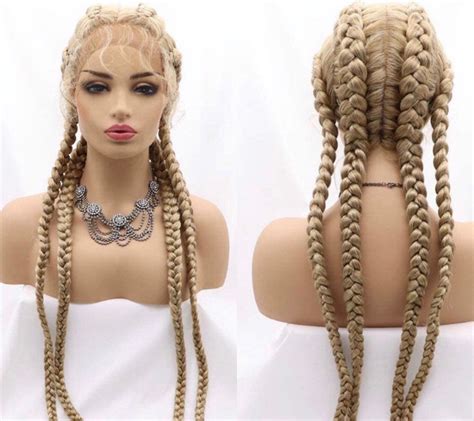 Honey Blonde 26 Four Braided Conrow Lace Front Wig For Etsy Lace