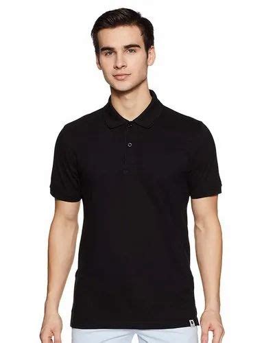 Plain Men Black Cotton Polo Neck T Shirt At Rs 250piece In Indore Id 22495298397