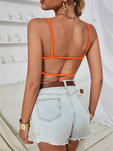 Shein Bae Neon Orange Backless Crop Cami Top Shein Uk