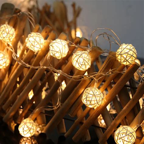 2M 20 Rattan Ball LED String Light Warm White Fairy Light Holiday Light