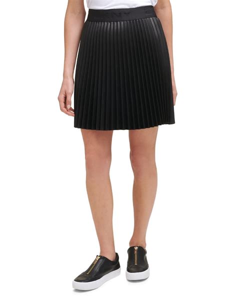 Dkny Faux Leather Below Knee Pleated Skirt In Black Lyst