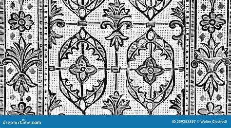 Black and White Decorative Retro Effect Illustration, Fabric Style ...