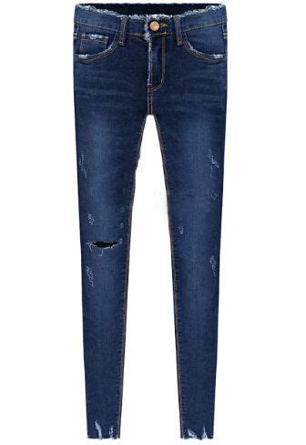 Blue Pockets Ripped Elastic Denim Pant SheIn Sheinside Cheap Jeans