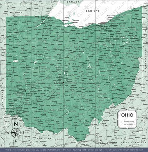 Ohio Map Poster - Green Color Splash - Conquest Maps LLC