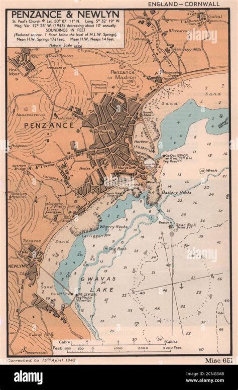 Penzance And Newlyn Town Plan And Sea Coast Chart Cornwall Admiralty 1943