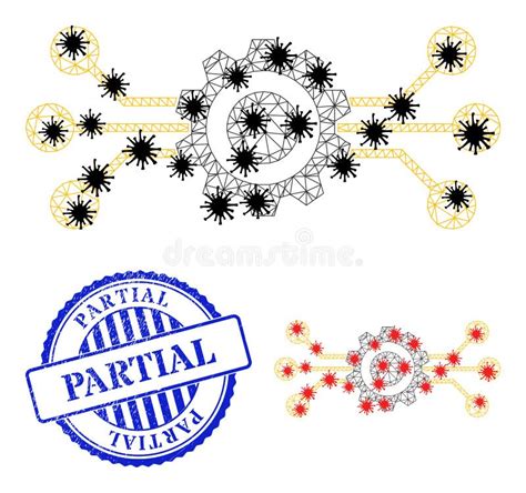 Triangulated Mesh Hitech Gear Icons With Infectious Centers And Grunge