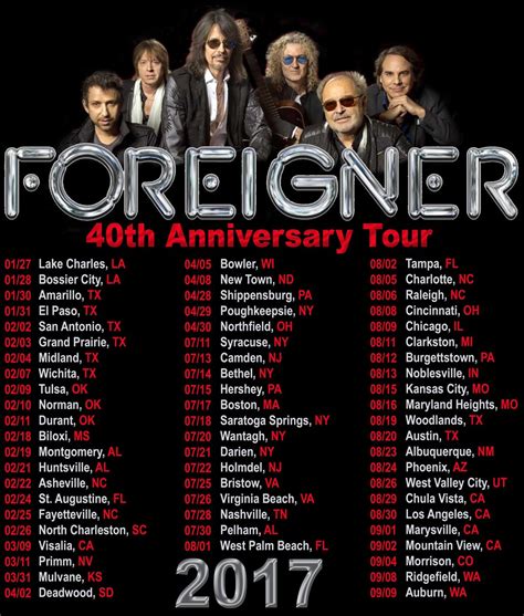 Foreigner 40th Anniversary Tour 2017 Phoenix Tees