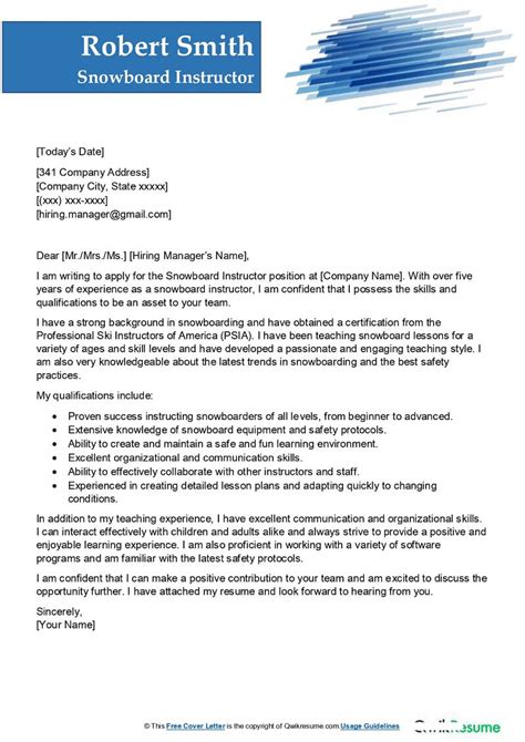 Snowboard Instructor Cover Letter Examples Qwikresume