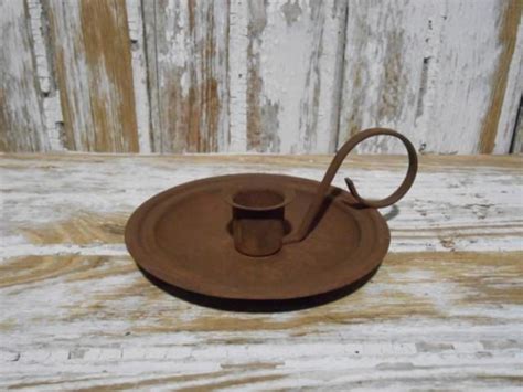 Rusty Metal Taper Candle Holder With Handle Primitive Country