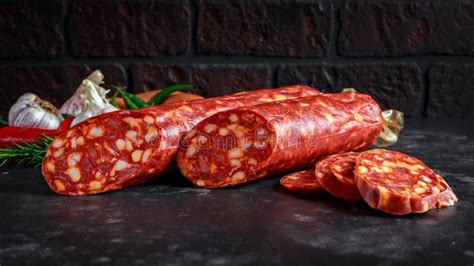 Variety Of Dry Cured Spanish Pork Chorizo Sausages Made With Paprika