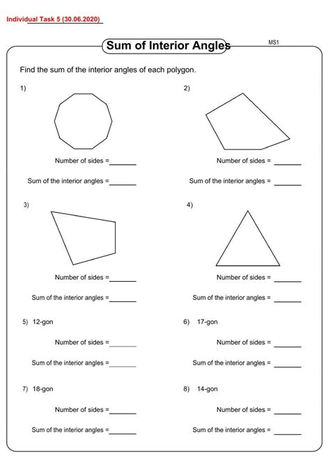 Sum of interior angles worksheet | Live Worksheets - Worksheets Library