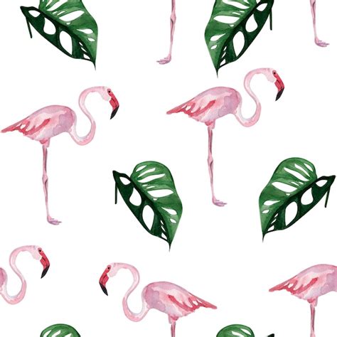 Premium Photo Pink Flamingos And Monstera Tropical Seamless