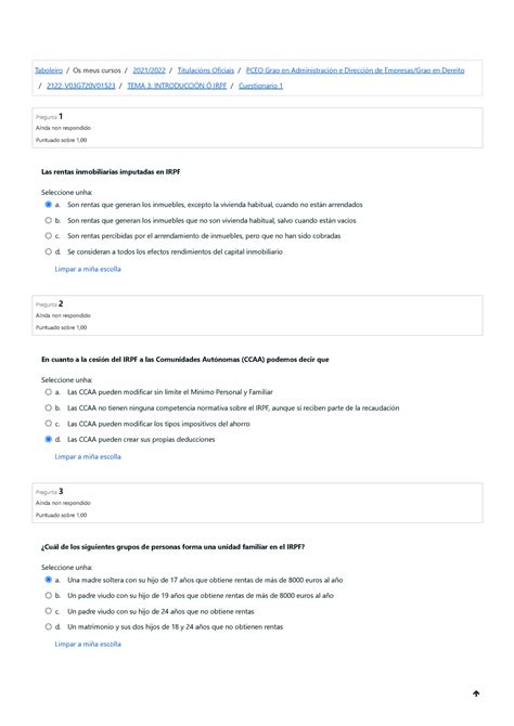 Cuestionario 1 Taboleiro Os meus cursos 2021 2022 Titulacións