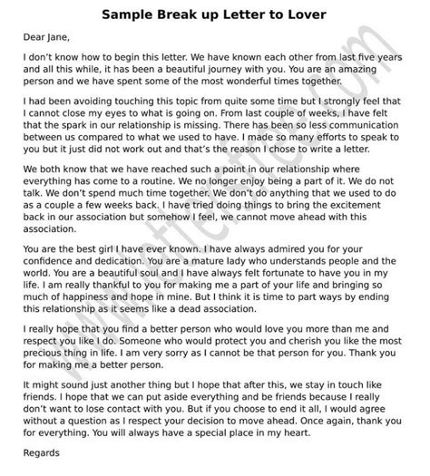 Sample Break Up Letter To Lover