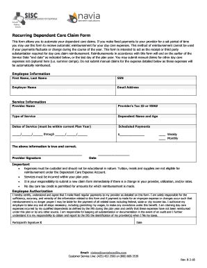 Fillable Online Recurring Dependent Care Claim Form Fax Email Print