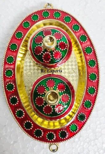 Golden Traditional Acrylic Oval Shape Decorative Haldi Kumkum Platters