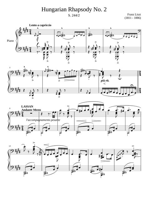 Liszt Hungarian Rhapsody No 2 Sheet Music For Piano Solo