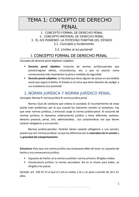 Tema 1 Fundamentos De Derecho Penal Tema 1 Concepto De Derecho Penal 1 Concepto Formal De