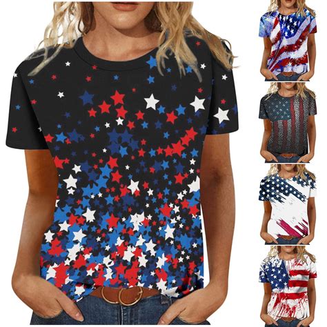 Apexfwdt Women American Flag Shirts Usa Flag Stars Stripes Graphic Tee