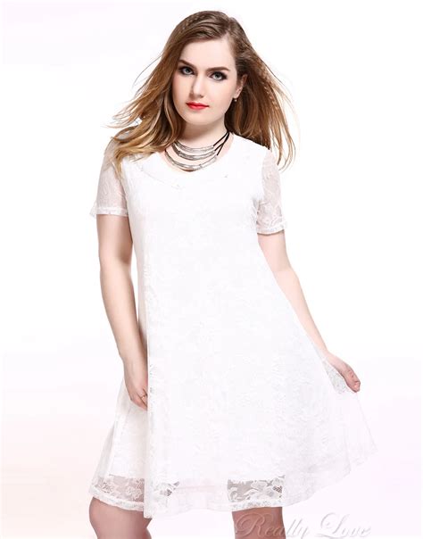 Cute Ann Womens Sexy Plus Size Lace Dress Short Sleeve White Summer Cocktail Party Casual Swing