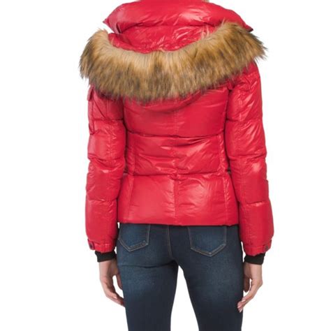 S13 Jackets Coats S3 Red Down Puffer Coat With Faux Fur Trimmed