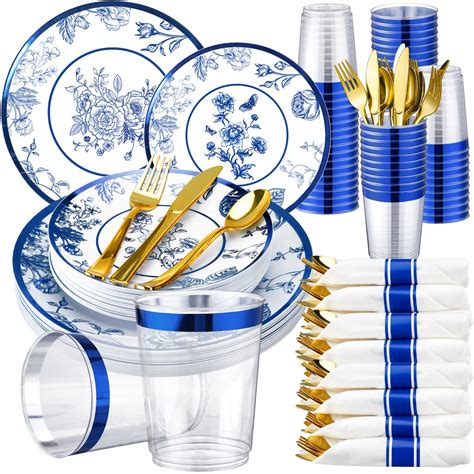 Suttmin 350 Pcs Plastic Dinnerware Set For 50 Guests Include 50 Dinner