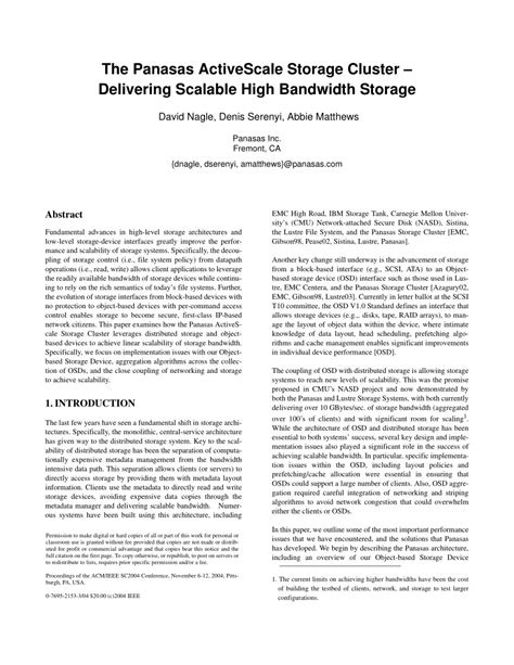 PDF The Panasas ActiveScale Storage Cluster Delivering Scalable