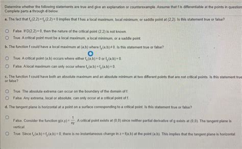 Solved Determine Whether The Following Statements Are True Chegg