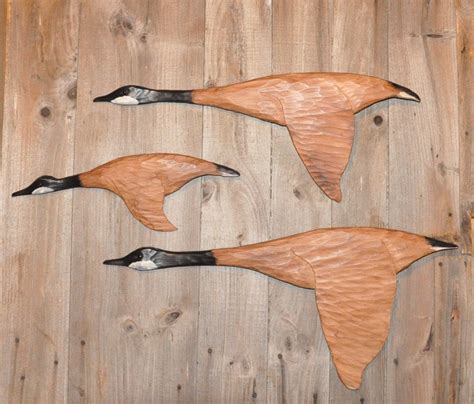 Canada Goose Flock in flight wood carving Flying Canadian